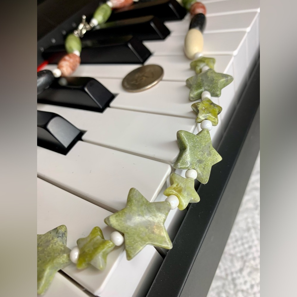 Multi colored beaded jade star necklace